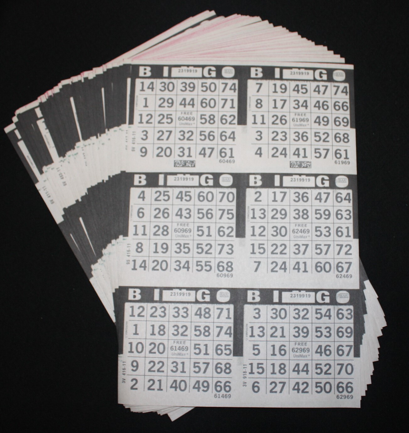 BINGO PAPER Sheets 6 on 1 Black Border 50 sheets