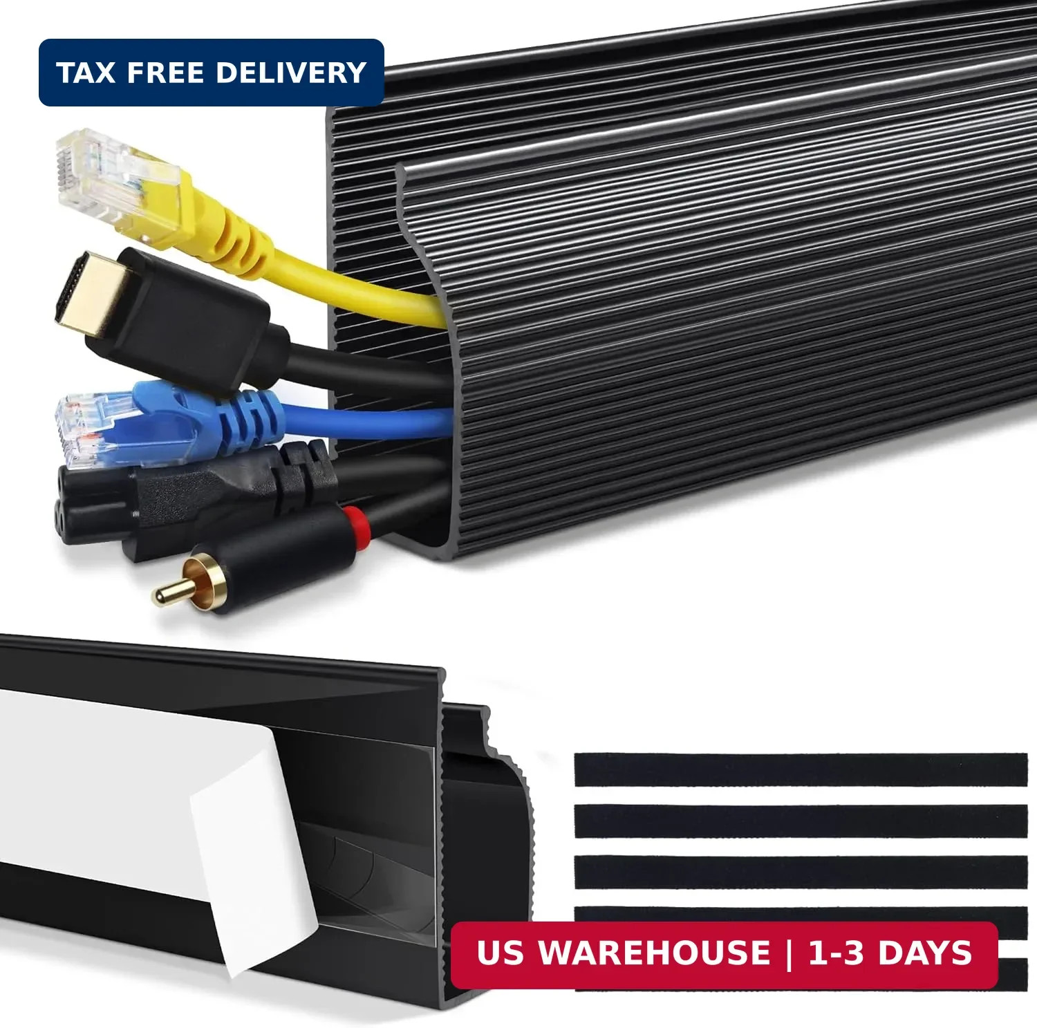 Cable Management Under Desk (31.5in J Channel L-31.5in (2x L15.7in), Black FAST