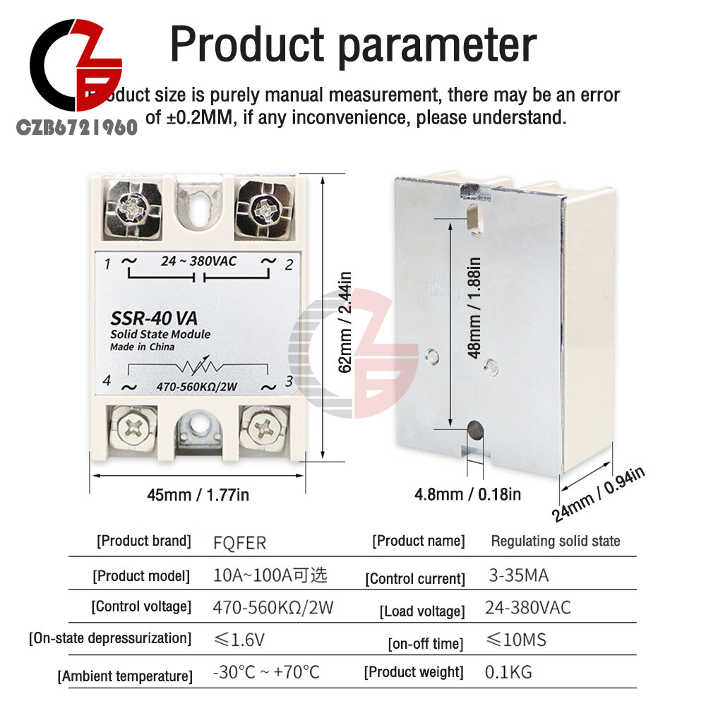 Solid State Relay Module with Knob Dial SSR-10VA SSR-25VA 40VA 60VA 80VA 100VA