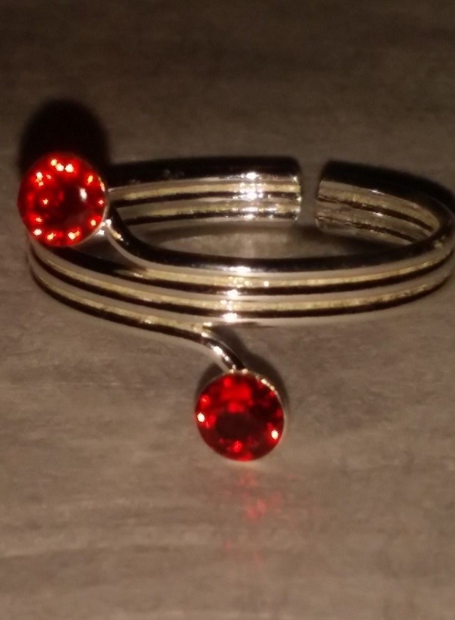 Sterling Silver 925 Toe Ring Triple Wraparound Light Red Crystal Adjustable