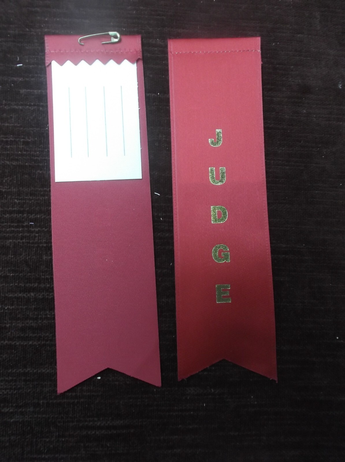 JUDGE red ribbon with gold foil letters carded w/pin lot of 10
