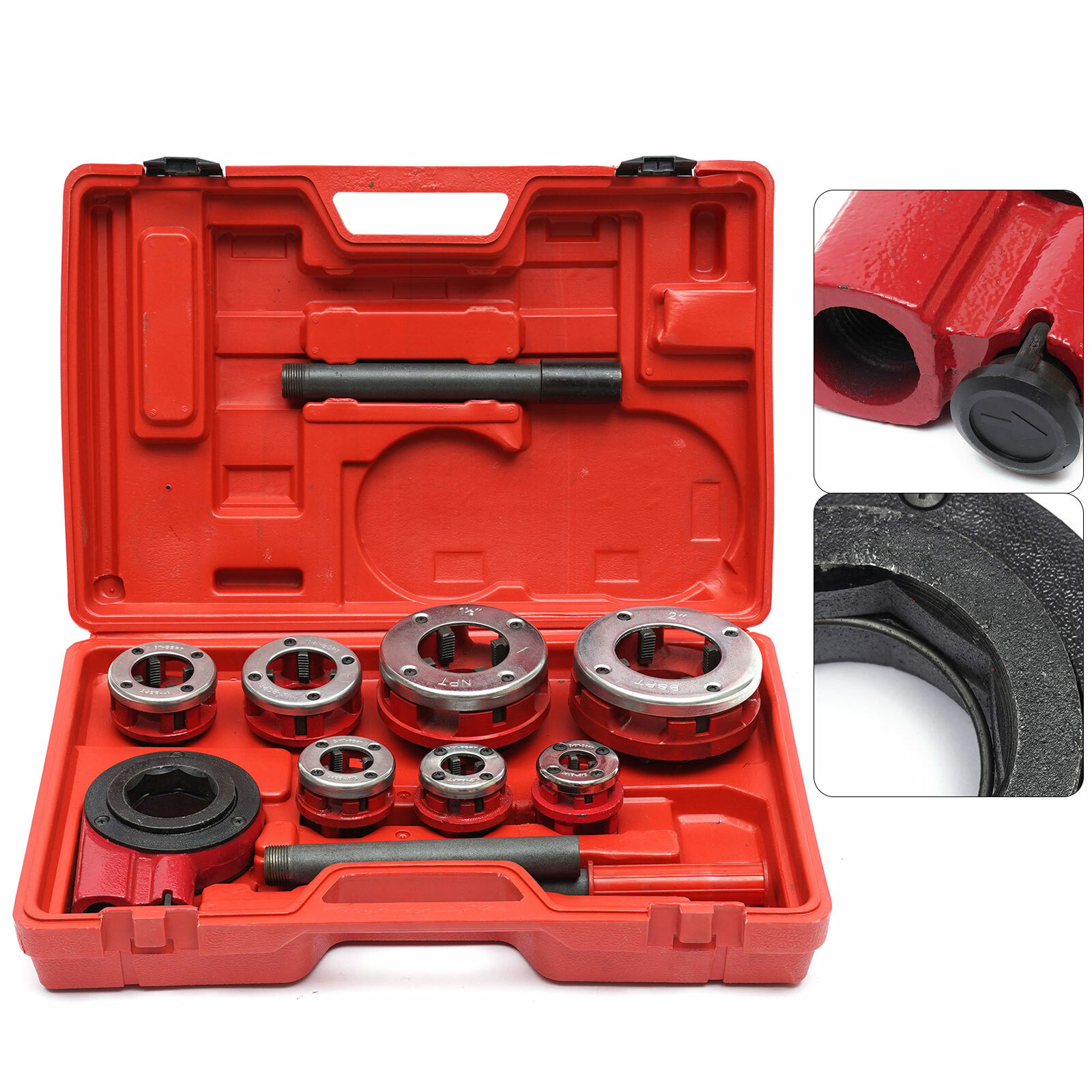 BSPT Pipe Threader 3/8" to 2" Dies Set Threading Tool Ratchet w/ Handle 7-Sizes