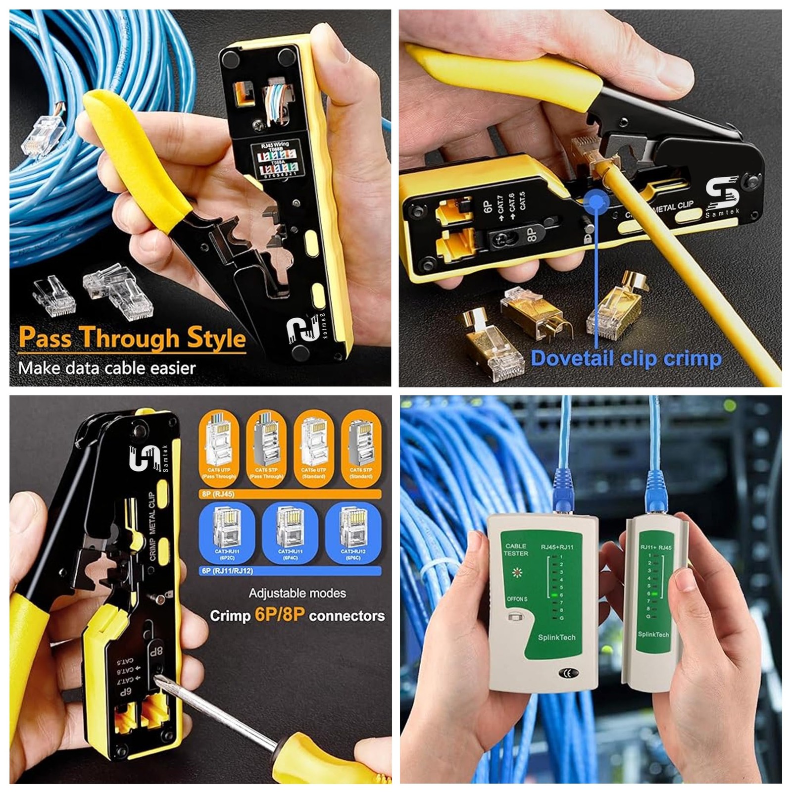 RJ45 Ethernet Passthrough Crimper Tool Pass Through Crimping, All in One Crim...