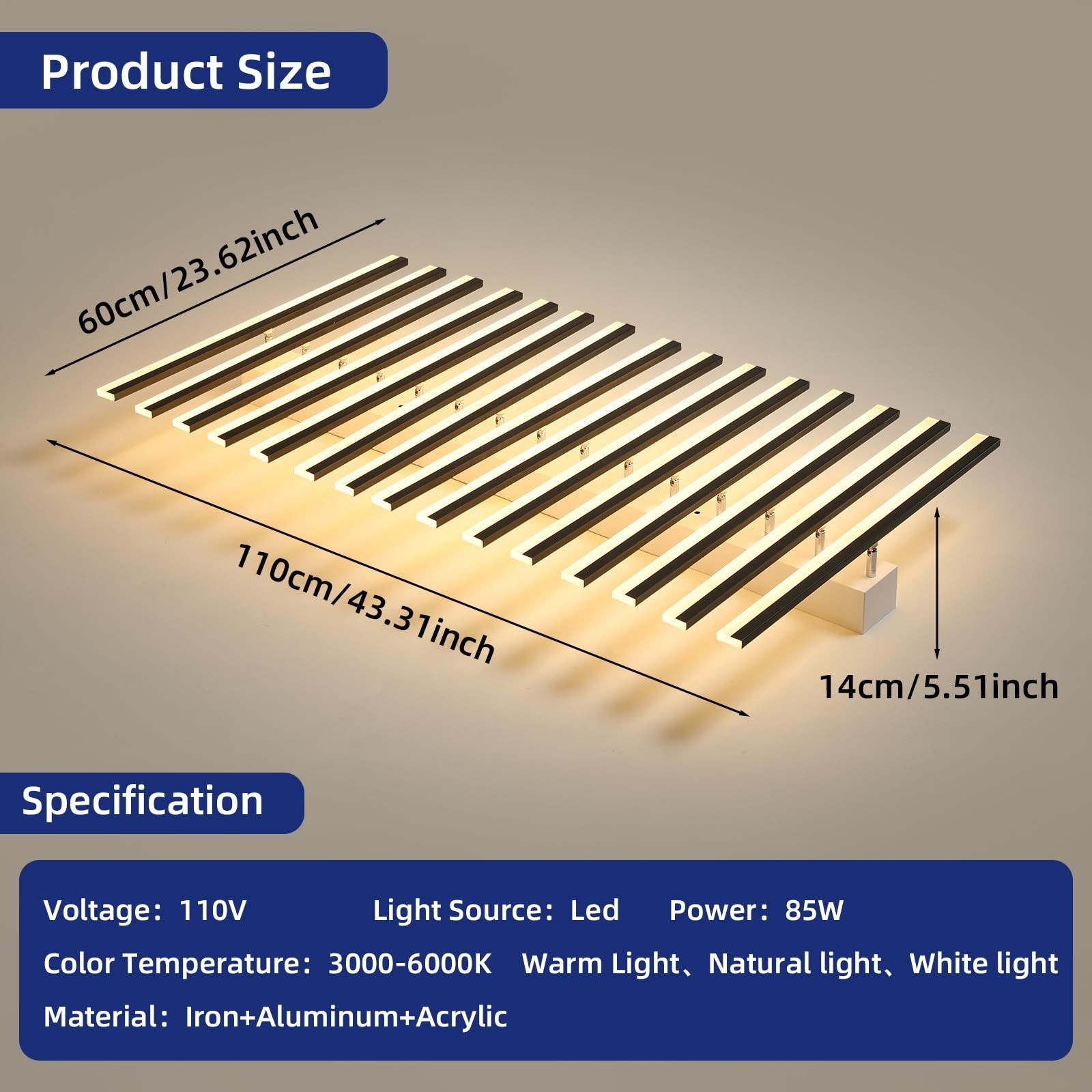 JAYMP 15 Lights Adjustable Linear Modern Ceiling Light 43.3 inch Dimmable LED...
