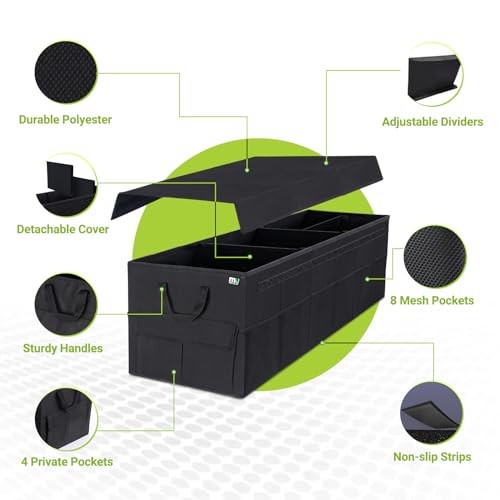 Trunk Organizer with Lid, 72L Large Capacity Car Organizer, Extra Large Black
