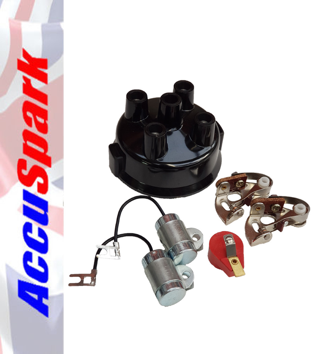Points, Condenser, Red Rotor Arm & Distributor Cap For 4 Cyl Delco Distributors