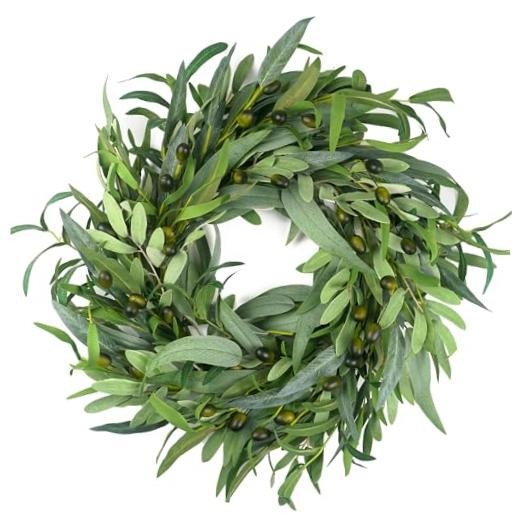 Olive Wreath for Front Door 22 inch, Greenery All Season Wreath with Olive