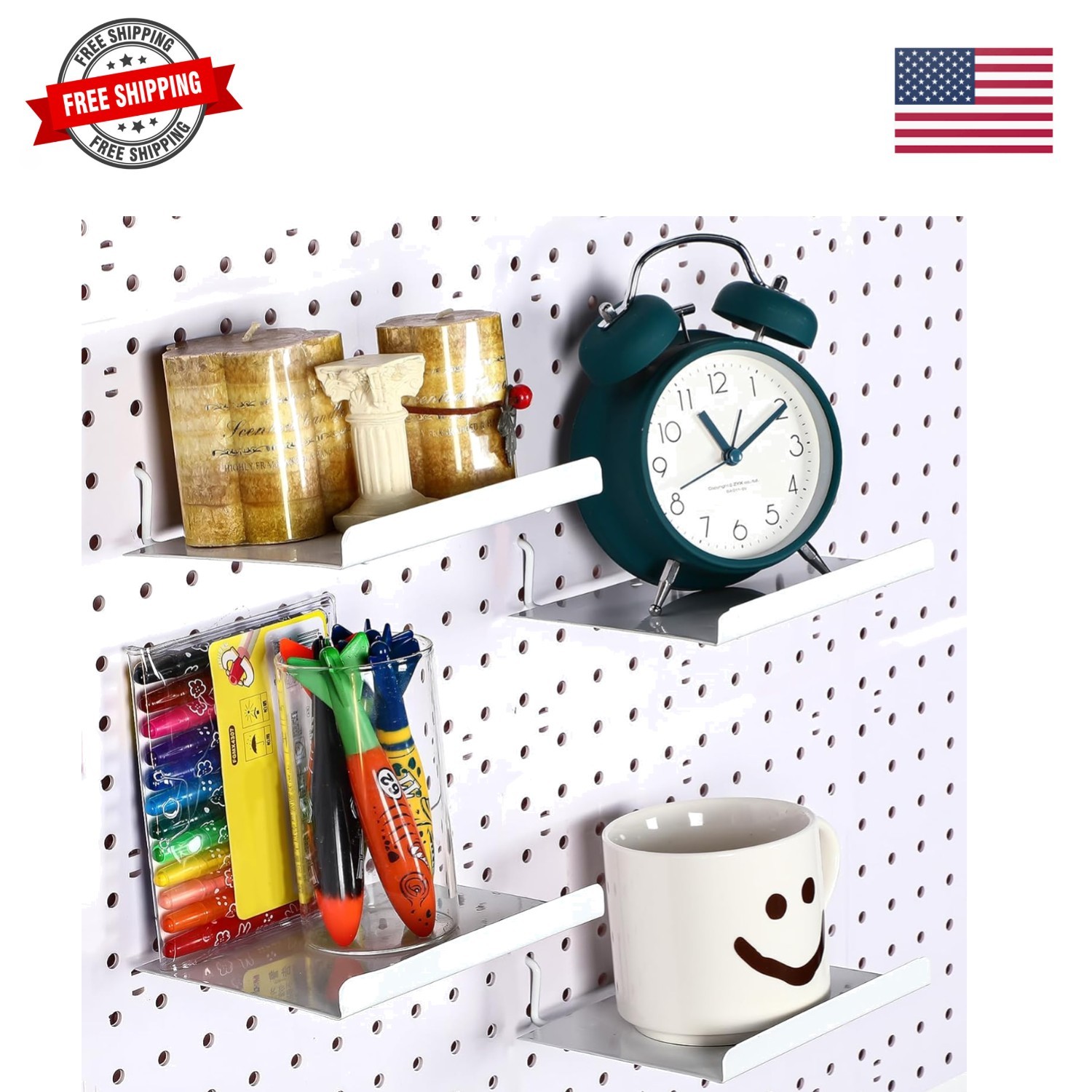 4 Pcs Pegboard Shelves Wall Organizer Brackets Pegboard Steel Tray Accessorie...