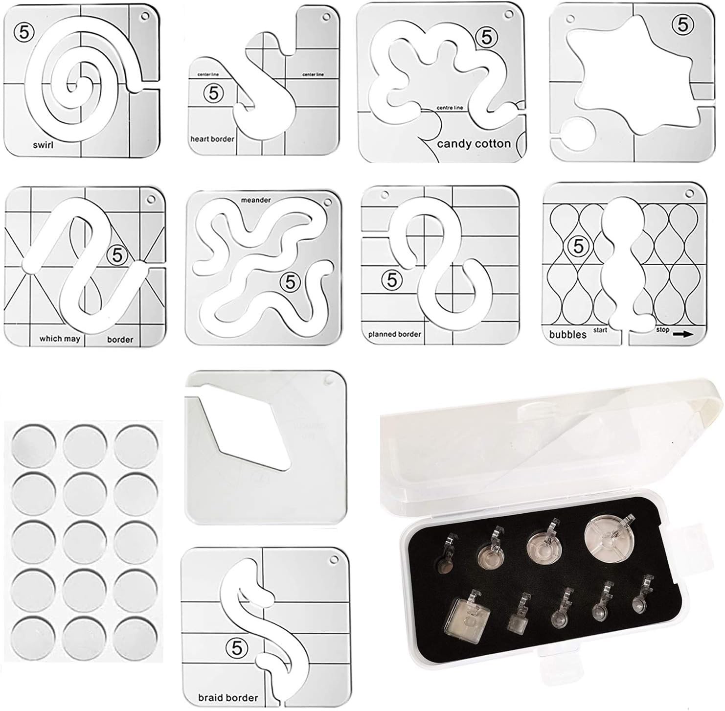 10pcs Free Motion Quilting Template Series 5+9pcs Low Shank Quilting Ruler Fo...