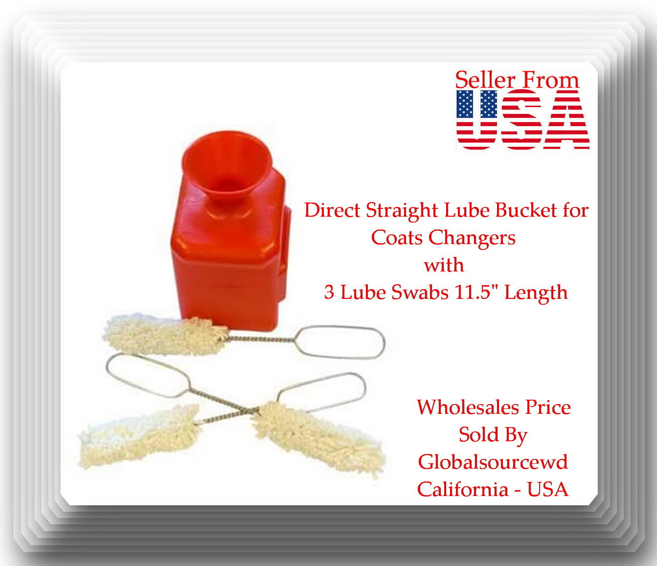 Direct Straight Lube Bucket for Coats Changers with 3 Lube Swabs 11.5" Length