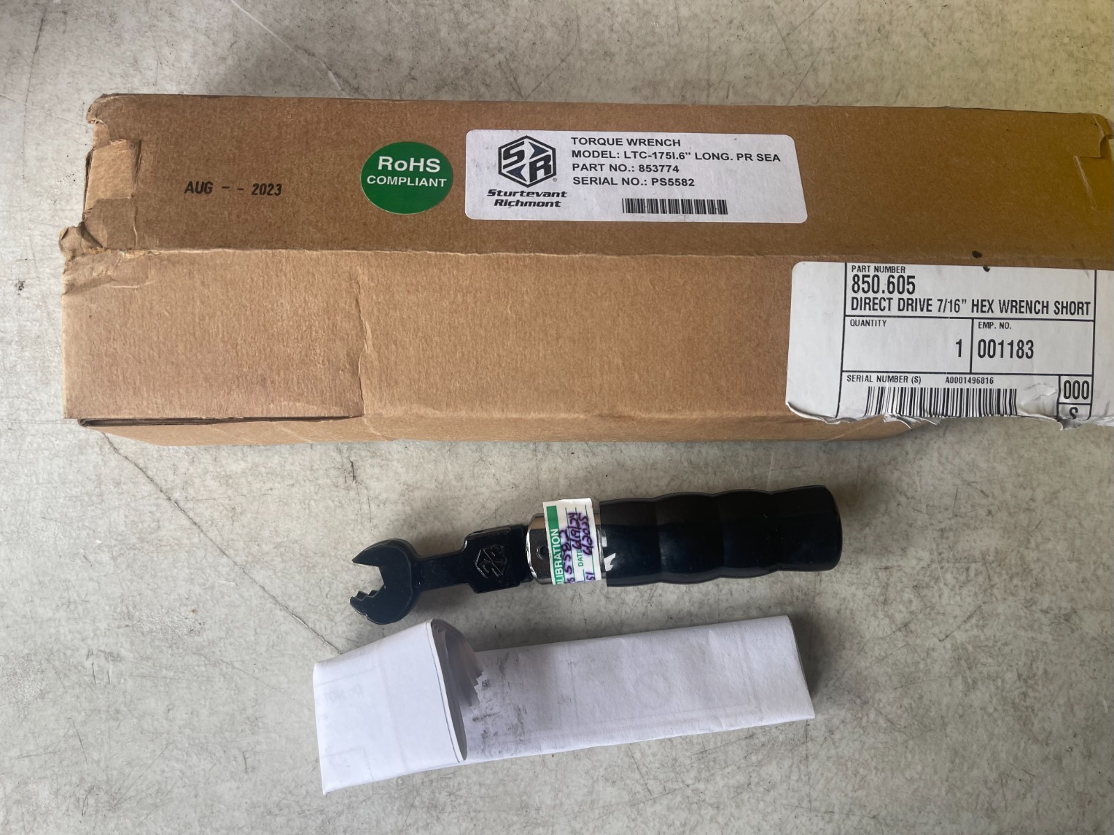 Sturtevant Richmont LTC-1751.6 Direct Drive 7/16" Hex Torque Wrench Short NWB