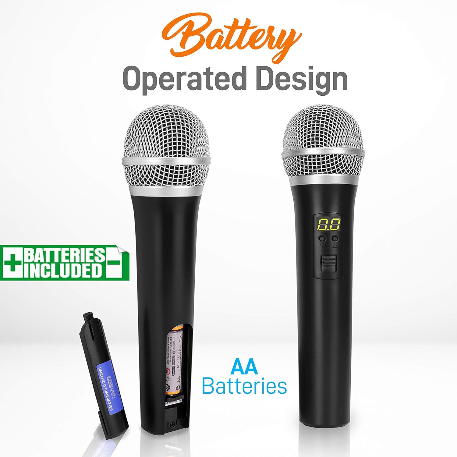 PRO Wireless Microphone System - Dual UHF, 2 Handheld Mics, 8 Channels