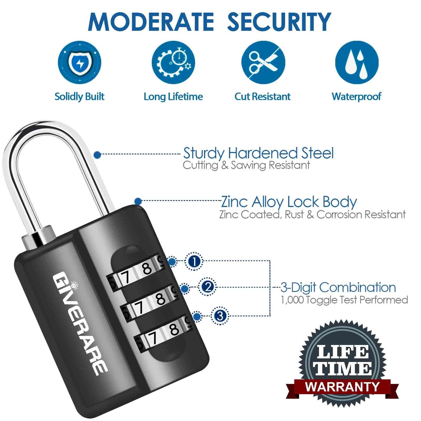 GIVERARE 4 Pack Combination Lock, 3-Digit Padlock Keyless, Small, Black