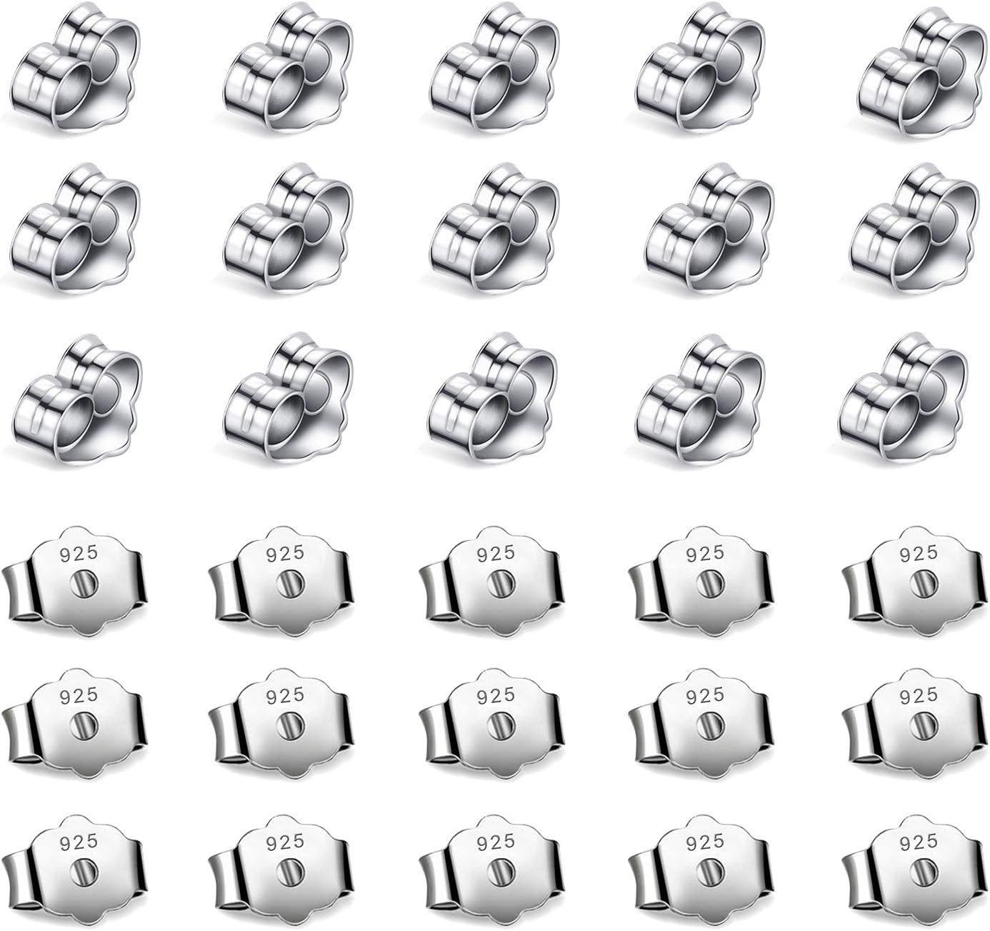 30Pcs/15 Pairs Hypoallergenic Earring Backs Replacement,Plated Silver Secure ...