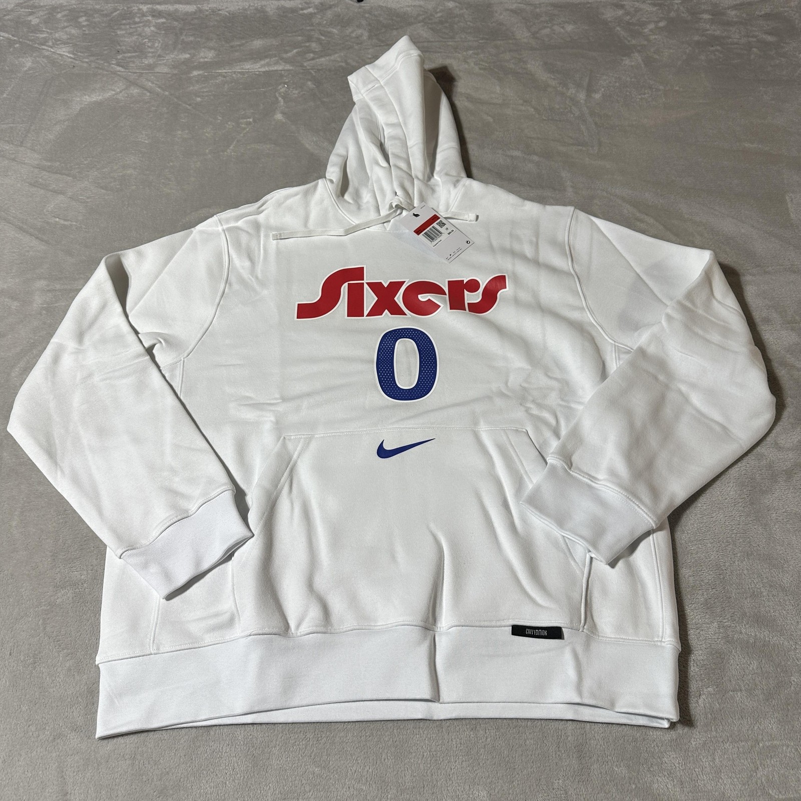 Philadelphia 76ers Hoodie Mens Large White NBA Maxey 0 Nike City Edition