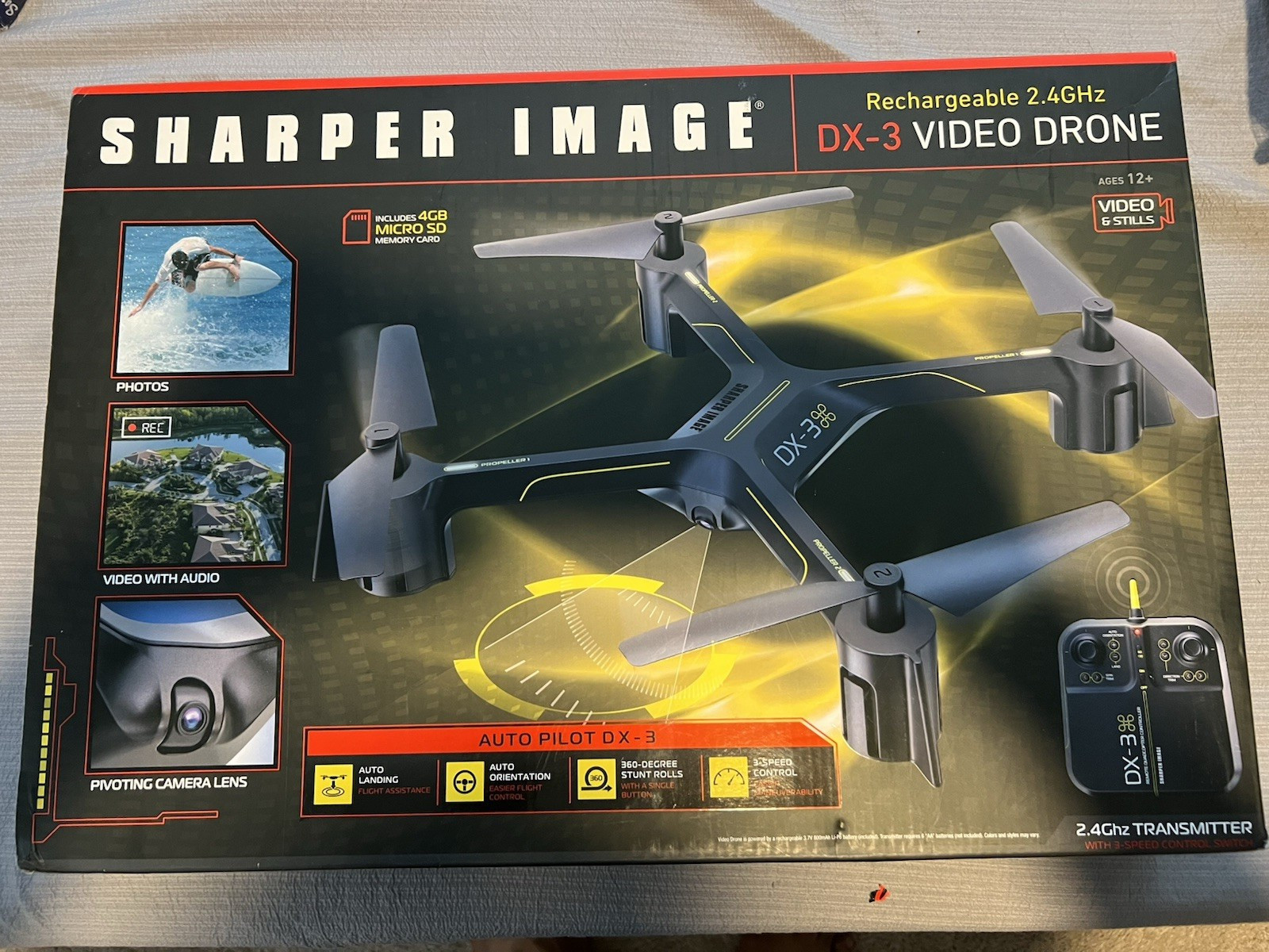 Sharper Image DX-3 Video Drone Quadcopter with Camera, 2.4GHz, Controller