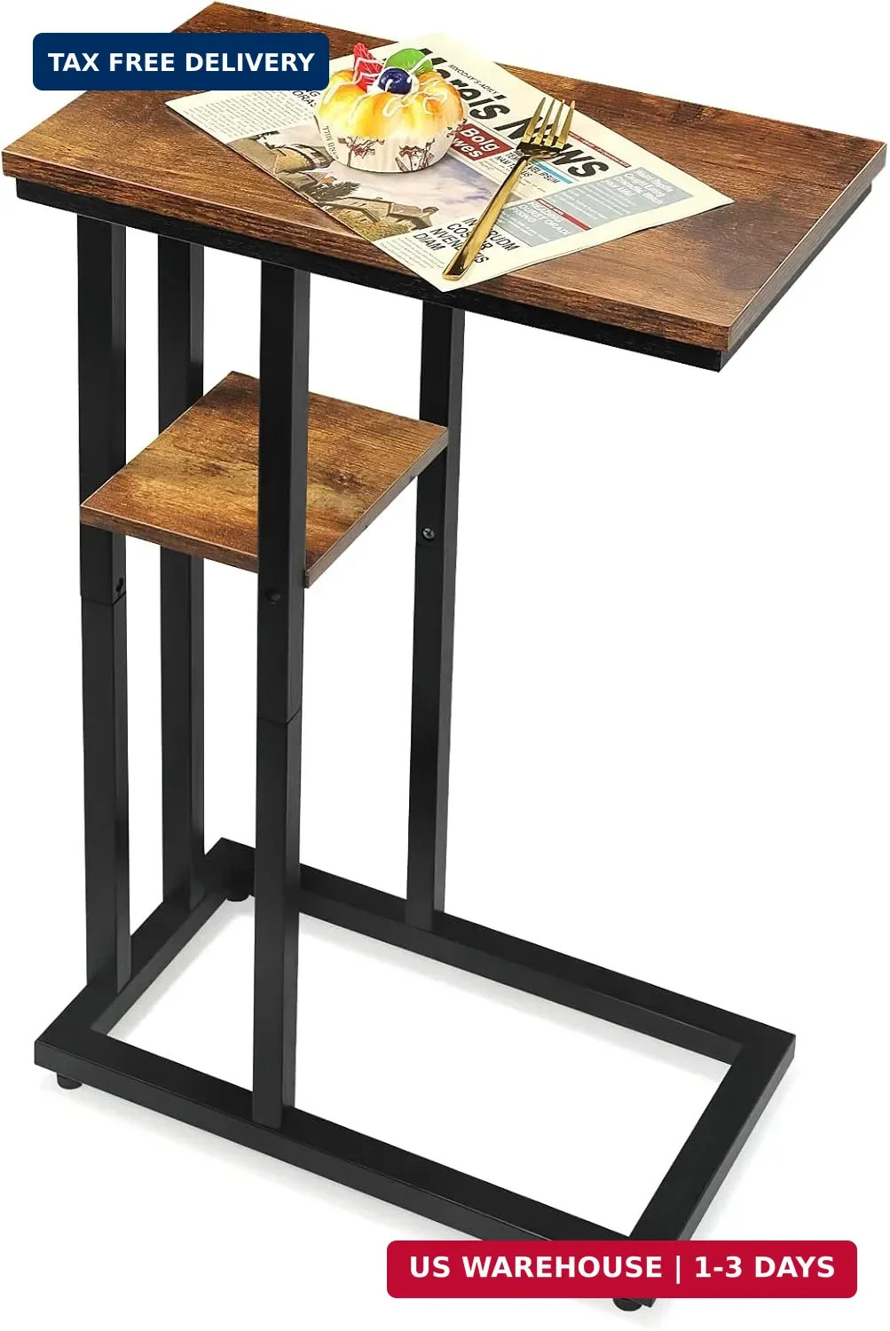 C Shaped Side Table for Sofa, Couch End Table for Small Spaces，Skinny Couch Side