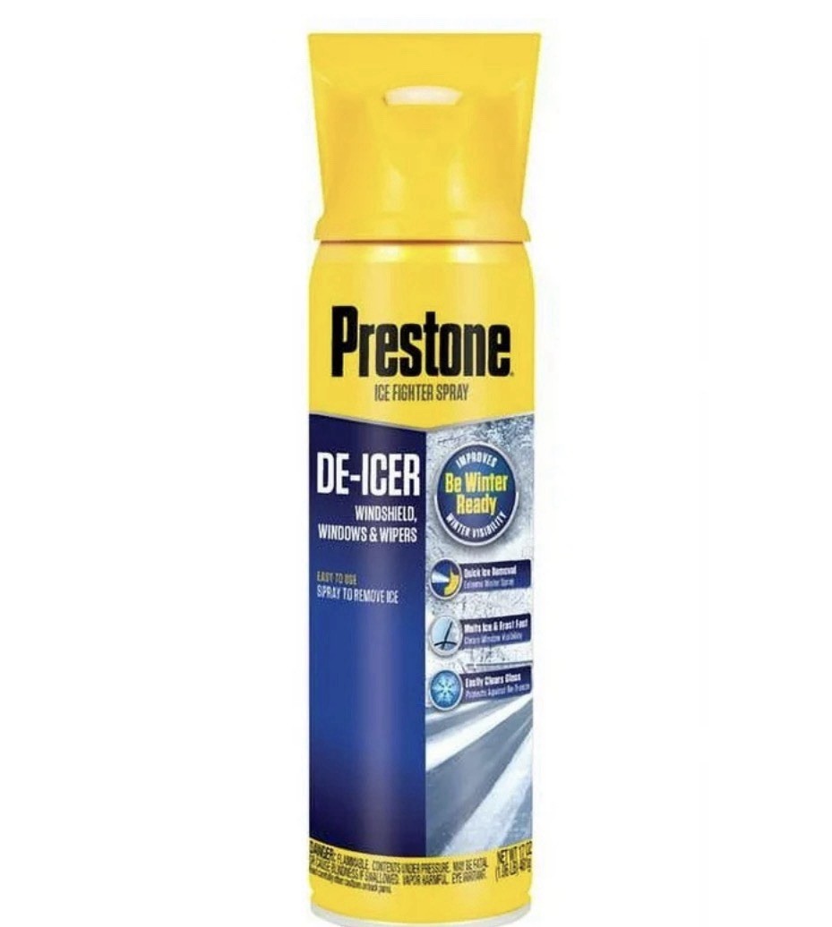 Prestone Windshield, Windows & Wiper De-Icer Spray with Ice Scraper Top, 17 oz