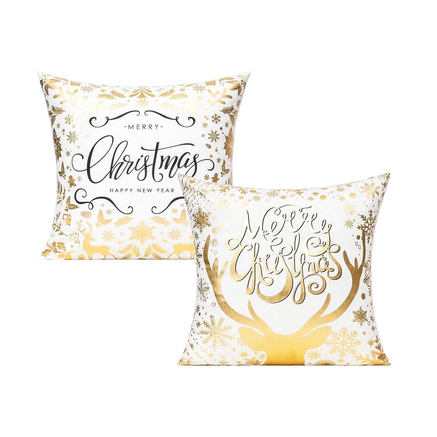 Christmas White Gold Throw Pillow Covers Set of 2 18x18, Winter Xmas Outdoor ...