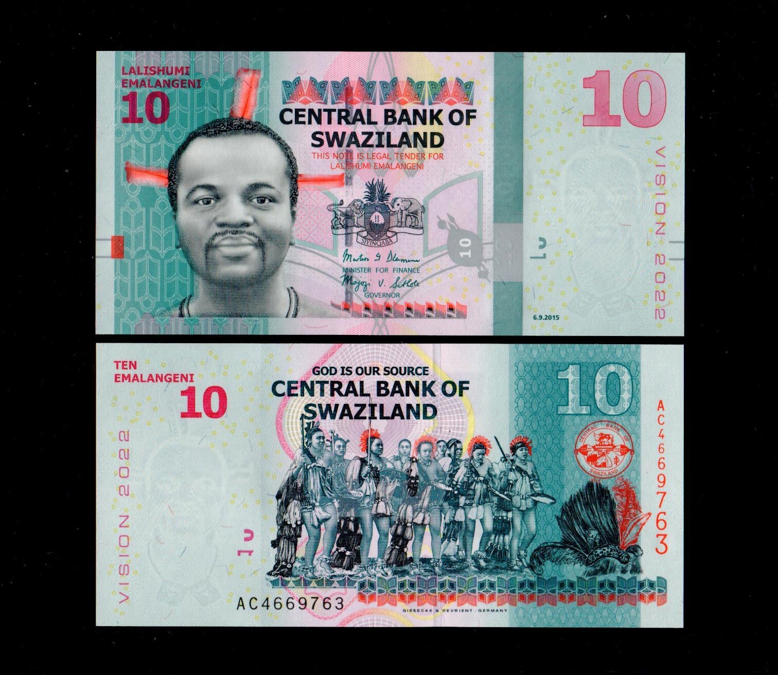 2015 Swaziland 10 Emalangeni P-41 GEM UNC Free Shipping (a56)