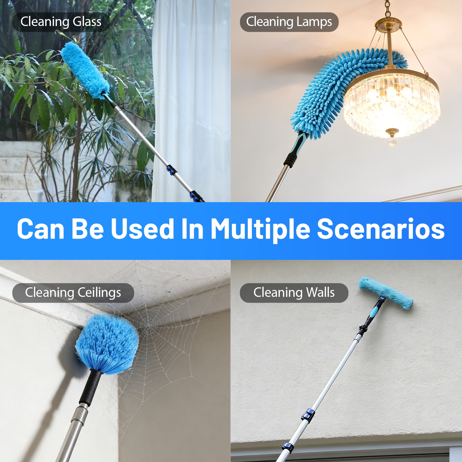 20 Foot High Ceiling Fan Duster Washable Dust Brush with 5-12ft Extension Pole
