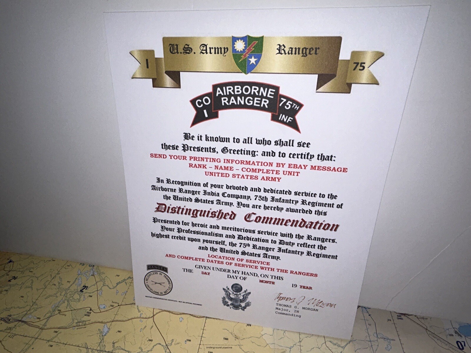 U.S. ARMY - I CO. 75TH INFANTRY RANGER REGIMENT / DISTINGUISHED COMMENDATION