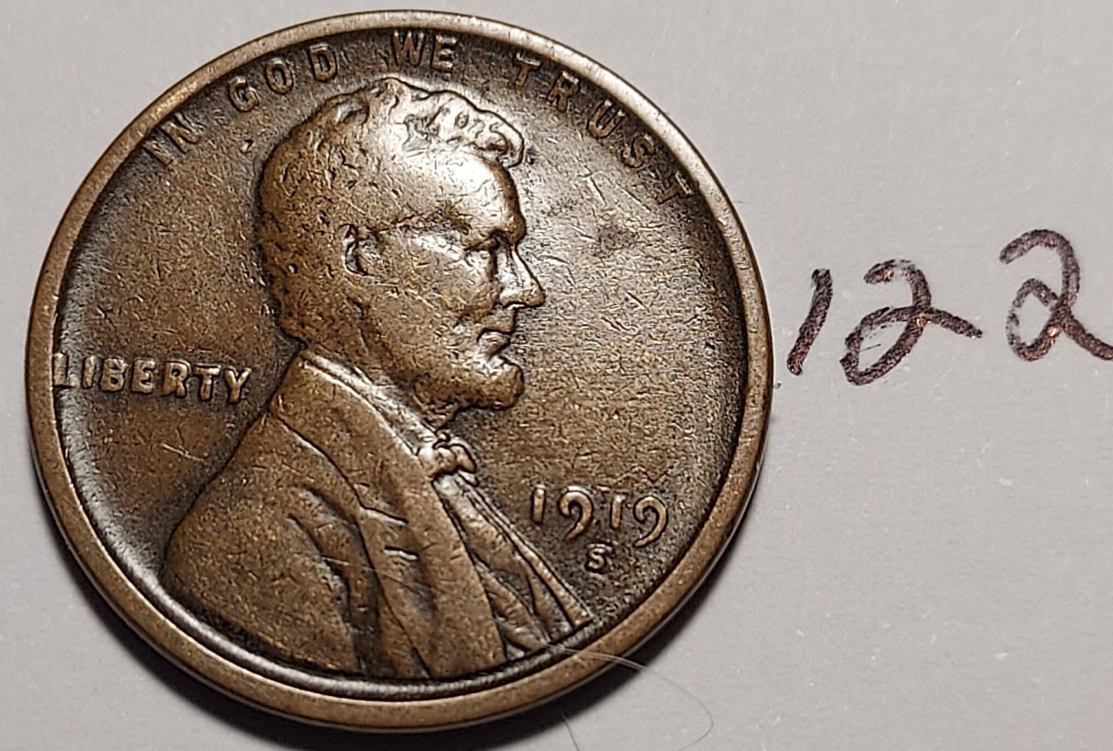 1919-S Lincoln Wheat Cent     Fine    #122