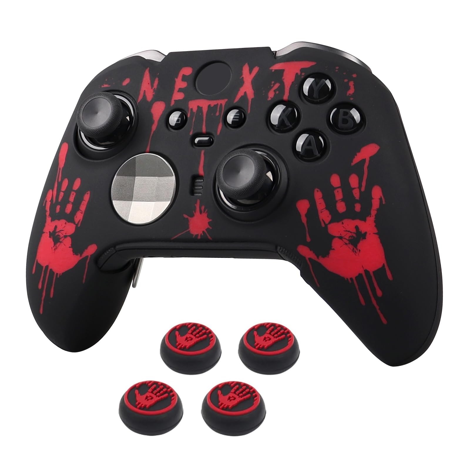 Laser Blood Handprint Design Controller Skin with 4 Thumb Grips for Xbox Elit...
