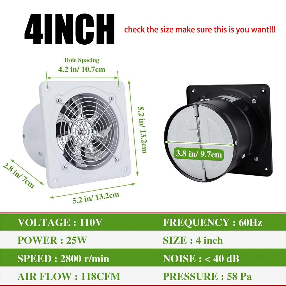 4 Inch Wall-Mounted Square Blower Exhaust Fan Ventilation Extractor Fan