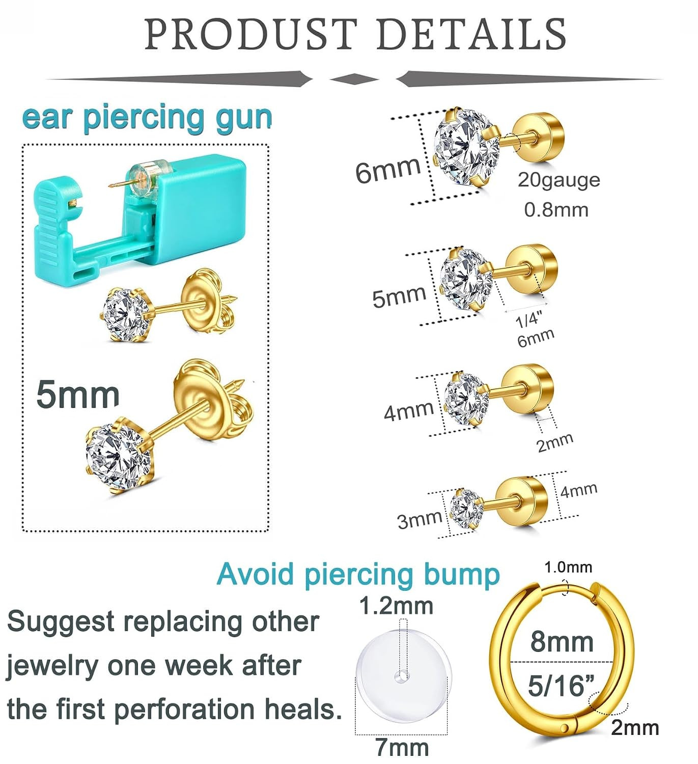 Ear Piercing Gun Kit - Gold Self Piercing Earrings Kit with Studs