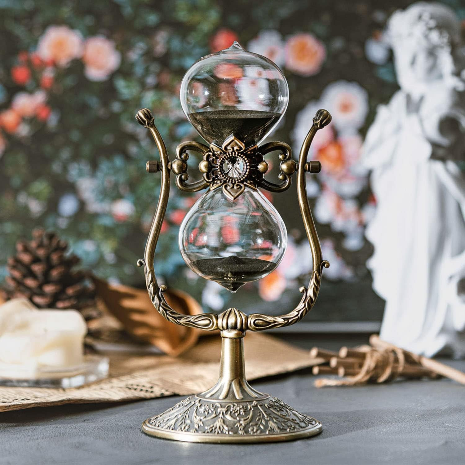 Large Hourglass Timer 60 Minute Sand Clock, Rotating Embossed Sand Timer