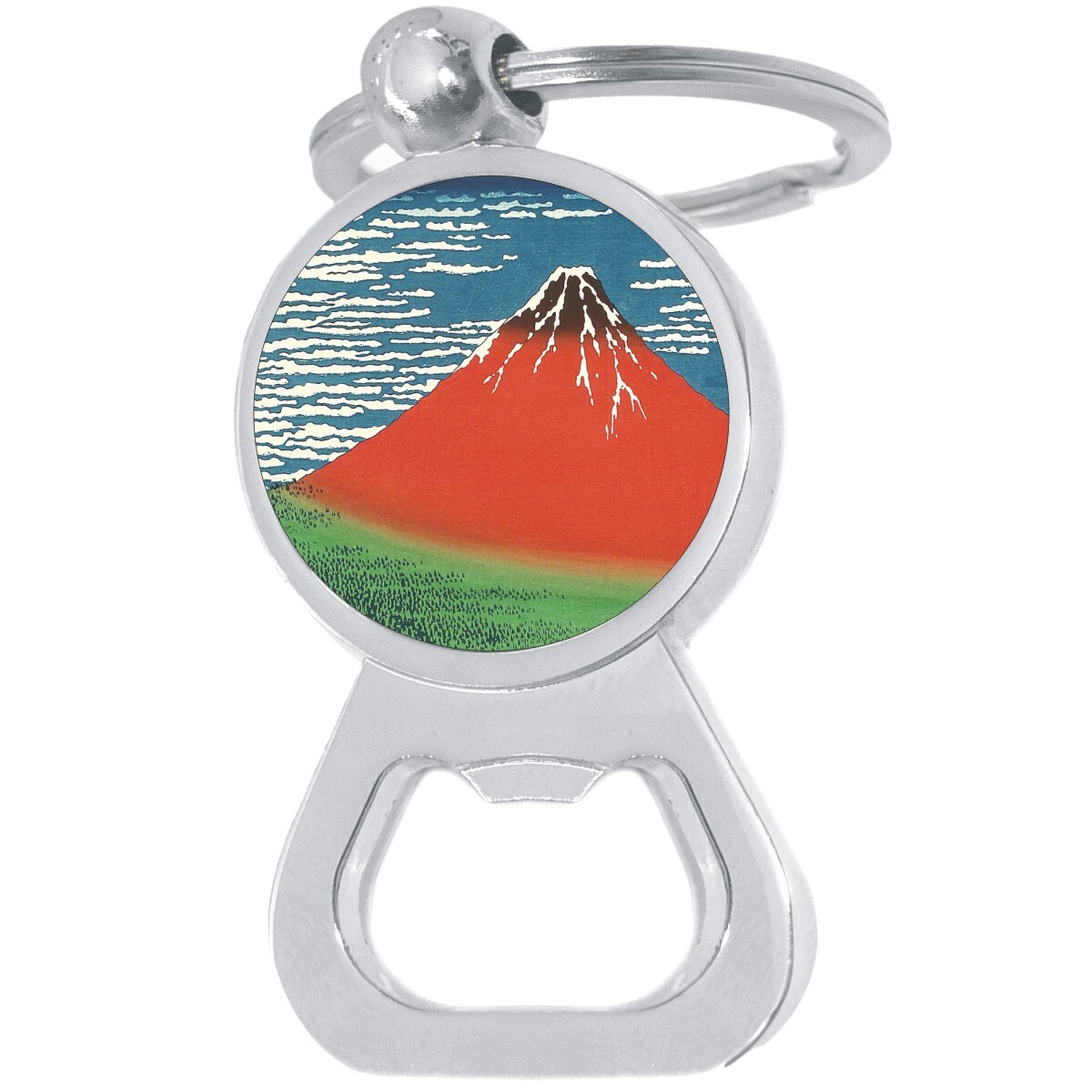Mount Fuji Painting Bottle Opener Keychain - Metal Beer Bar Tool Key Ring