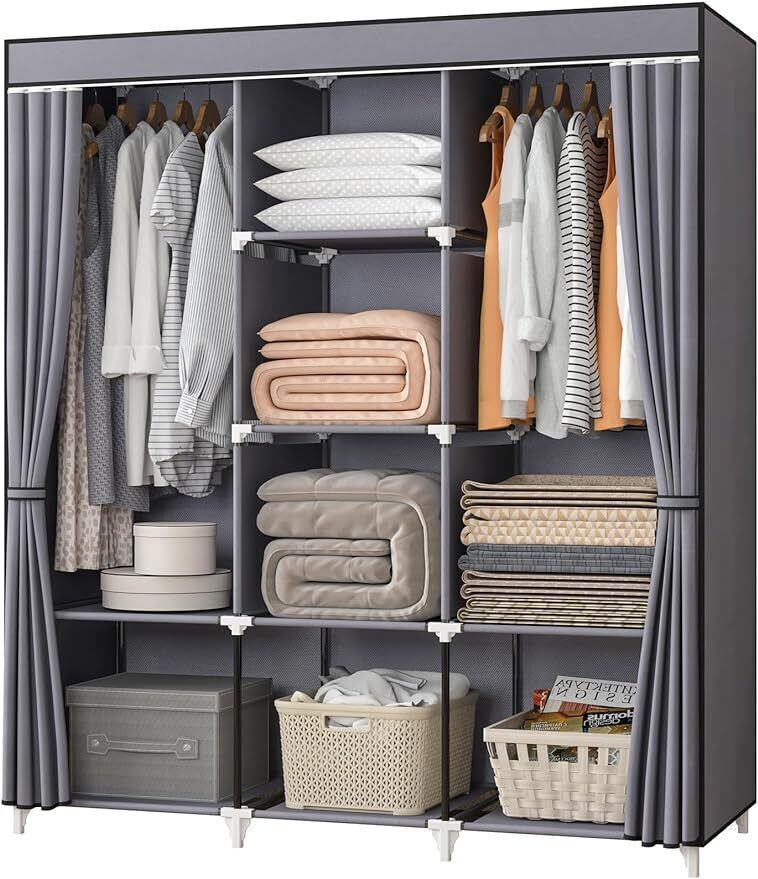 Portable Closet, 51 Inch Wardrobe Closet for Hanging Clothes w/Organizer Shelves