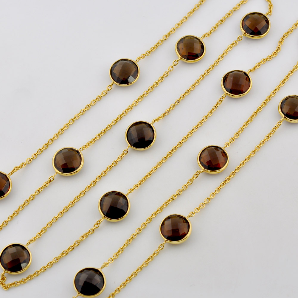 Gold Vermeil Whisky Quartz Gemstone Connector Chain 18" length