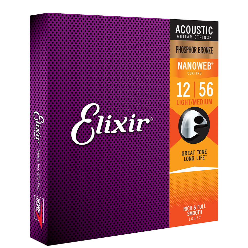 Elixir Phosphor Bronze Nanoweb Light-Medium 12-56 16077 Acoustic Guitar Strings