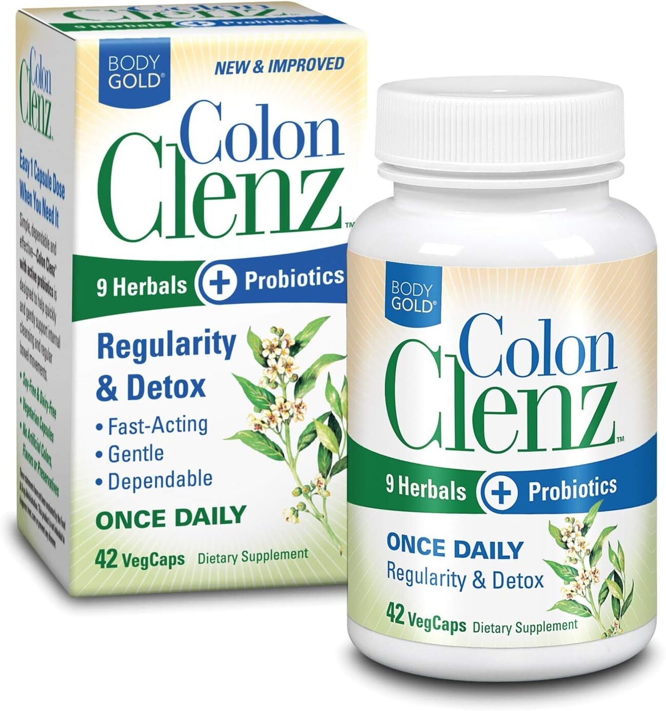 Body Gold Colon Clenz  42 VegCaps Regularity and Detox New and Improved