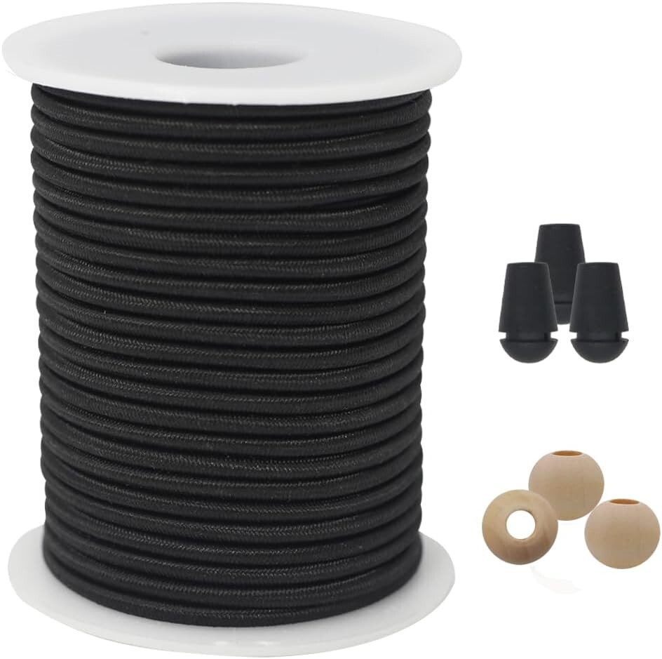Black Beaded Cords for Bracelets & Jewelry Making - Elastic & Durable - 50 Yards