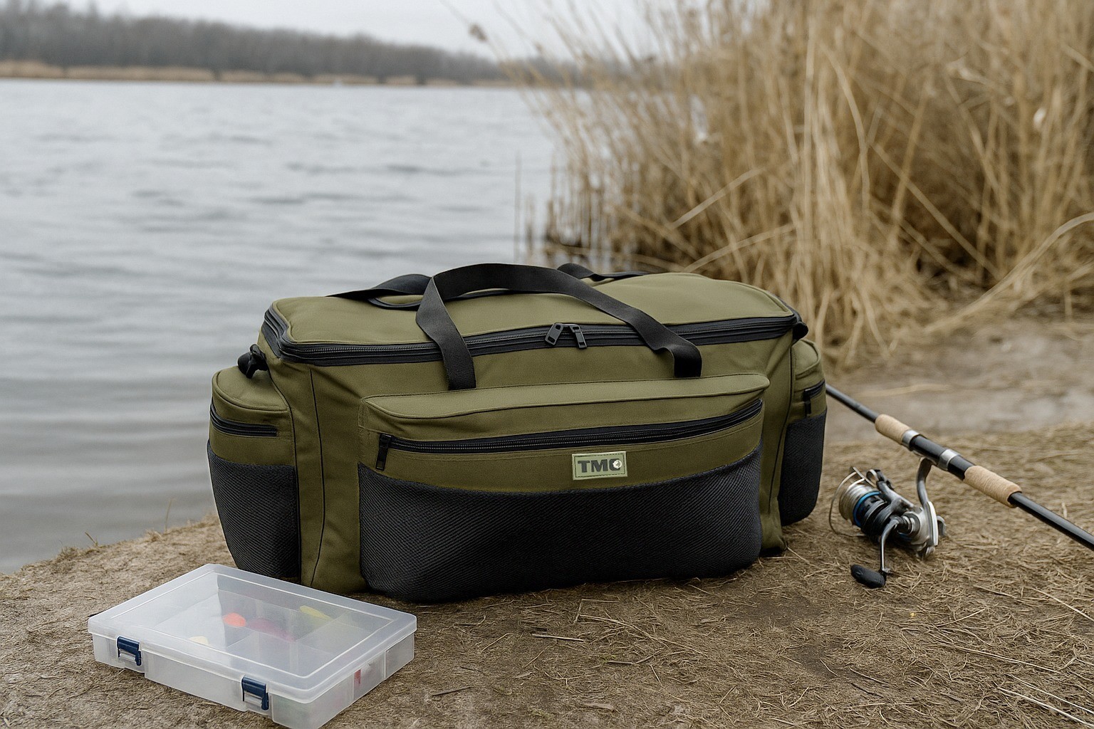 Fishing Carryall Holdall, Storage bag, Green, storage pockets. 67 x 35 x 35cm