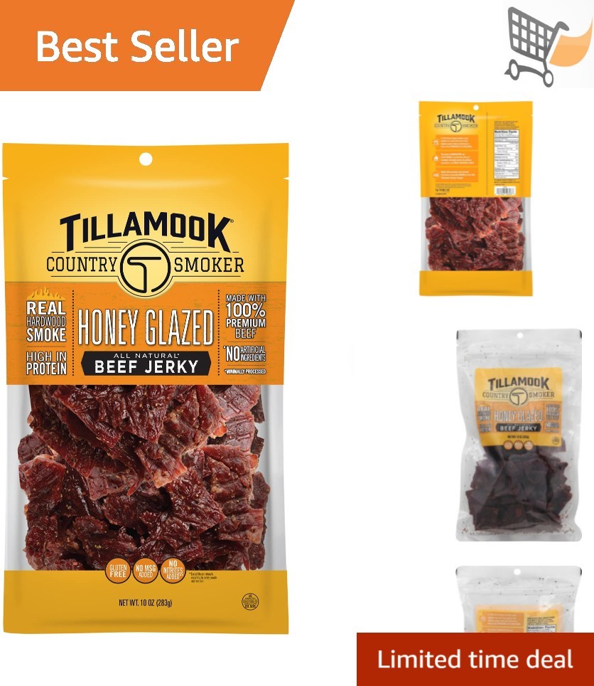 Hardwood Smoked Beef Jerky Honey Glazed 10oz Protein Snack Portable