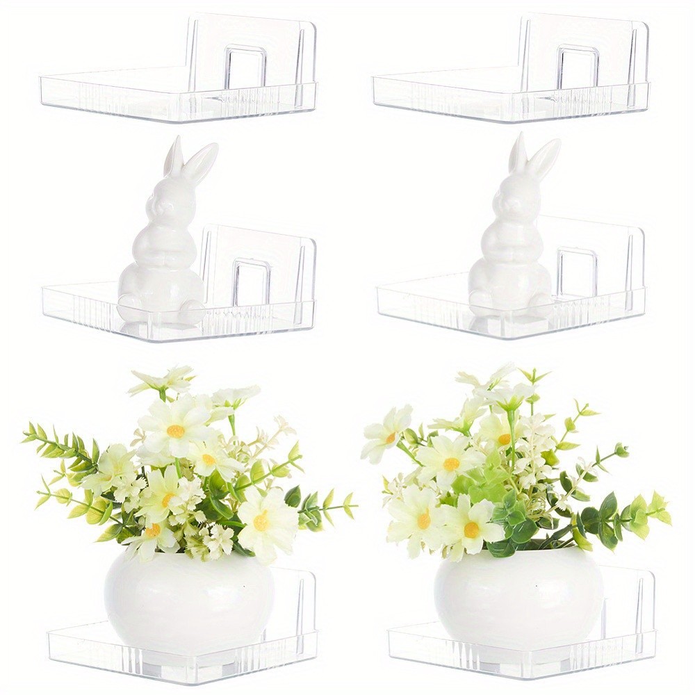 6sets Wall Shelves Transparent Plastic Wall Mounted Display Stands Adhesive