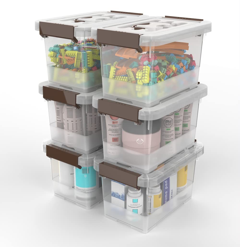 WYT Clear Storage Latch Box, 6 Pack Storage Organizer Bins with Latching Hand...