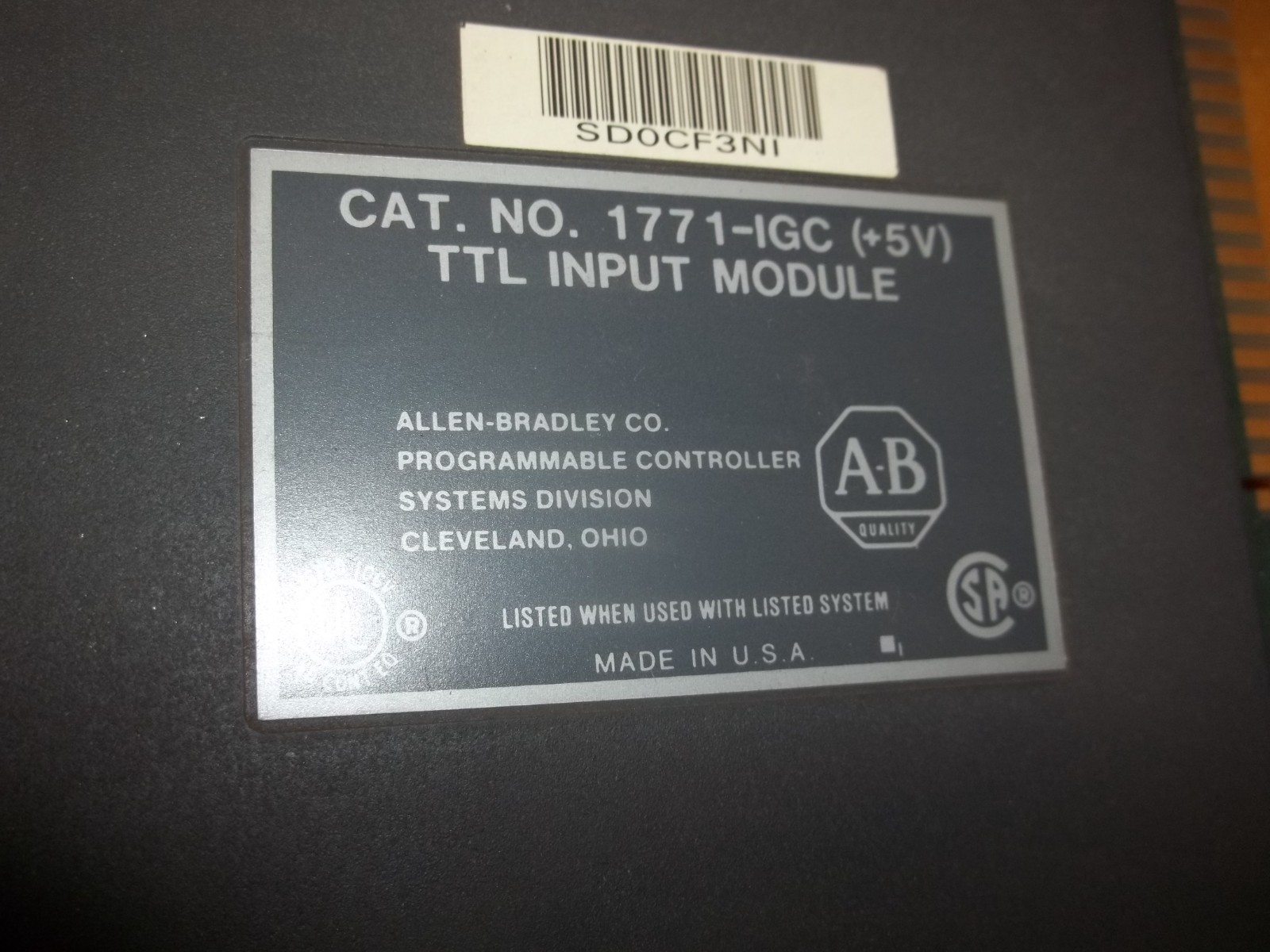 ALLEN BRADLEY 1771-IGC (+5V) TTL INPUT MODULE (Y3)