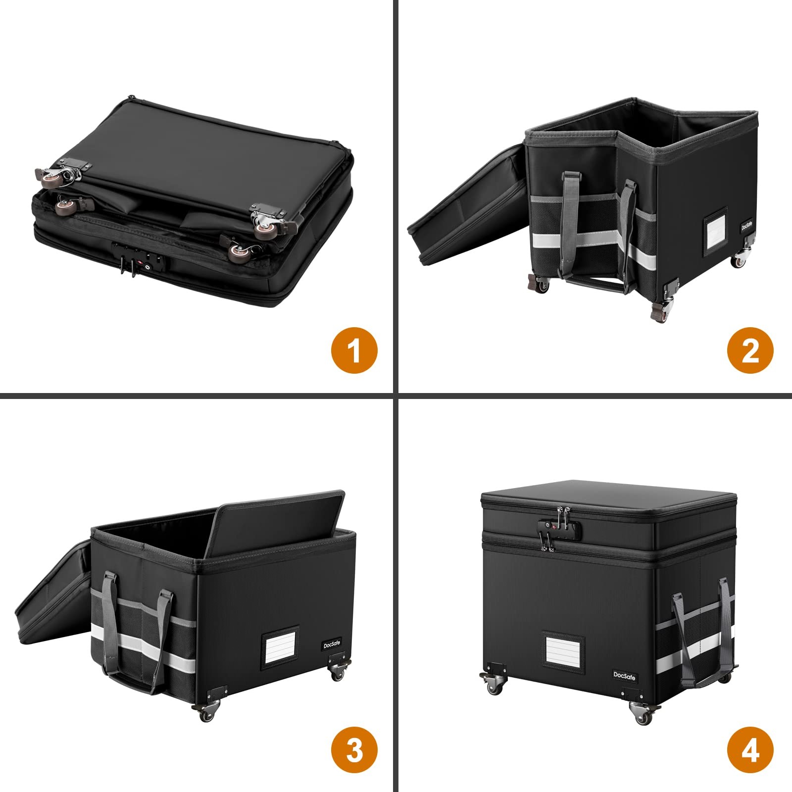 DocSafe Fireproof Document Box with Lock,2-Layer File Box with Wheels,Collaps...