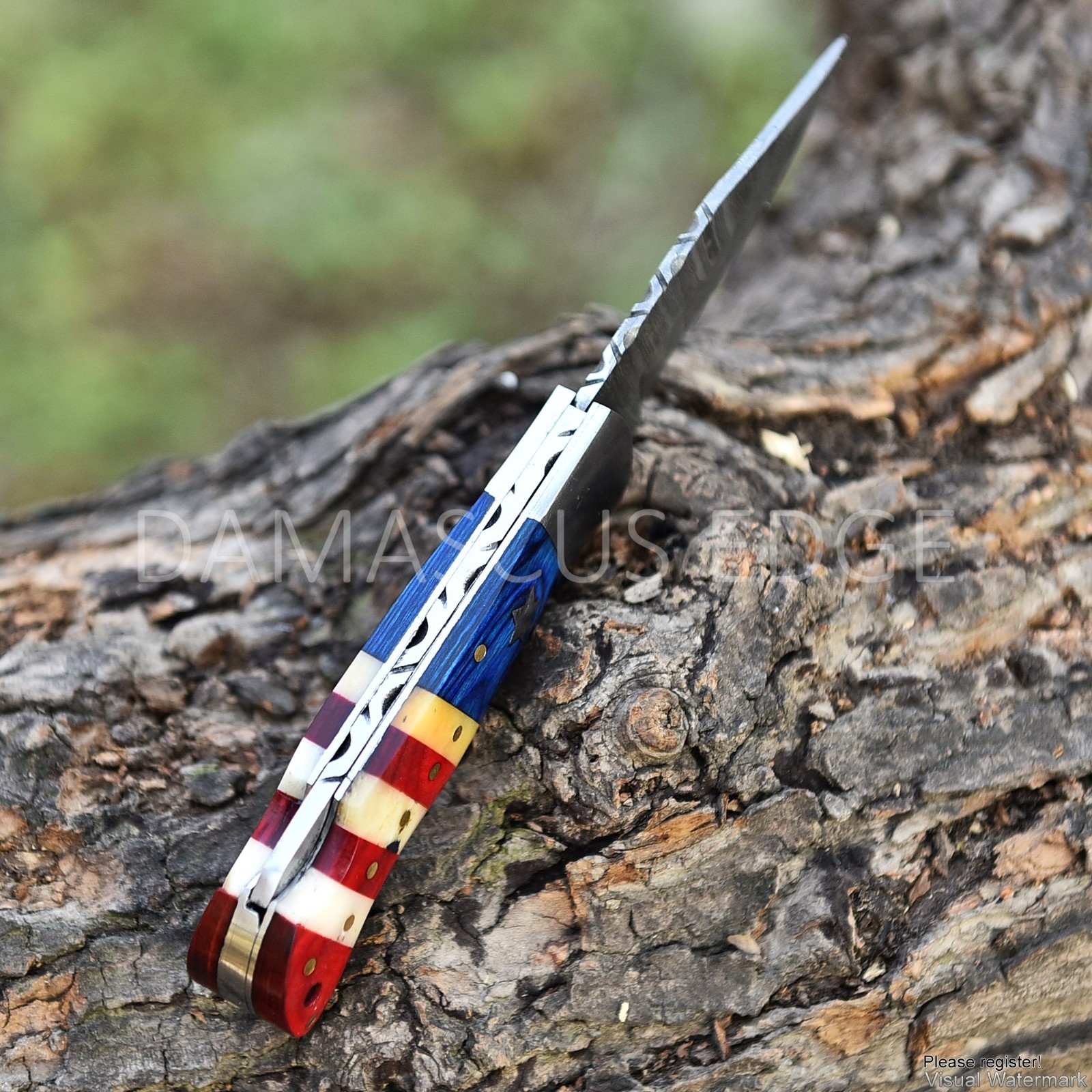 7'' Handmade Damascus Folding Knife – Pocket EDC Custom Outdoor Sharp Blade Tool