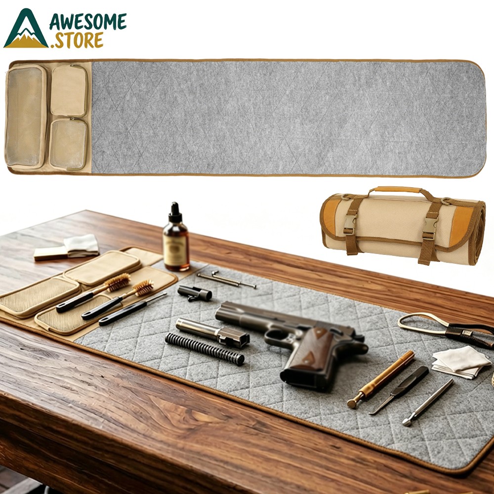 Tactical Gun Cleaning Mat Roll Up Shotgun Pistol Rifle Maintenance Pad w/ Pocket
