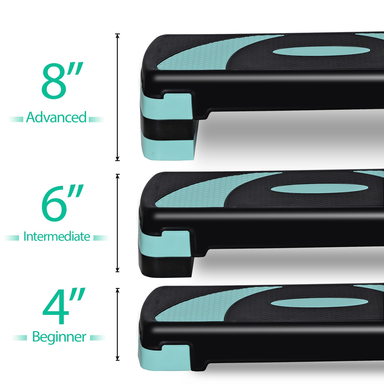 Adjustable Aerobic Stepper Workout Step with 4 Risers Exercise Platform Green