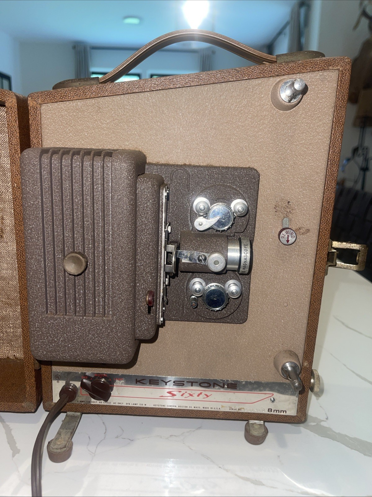 Vintage Keystone Sixty 8MM Film Movie Projector WORKS Runs & Lamp Lights Ex Cond