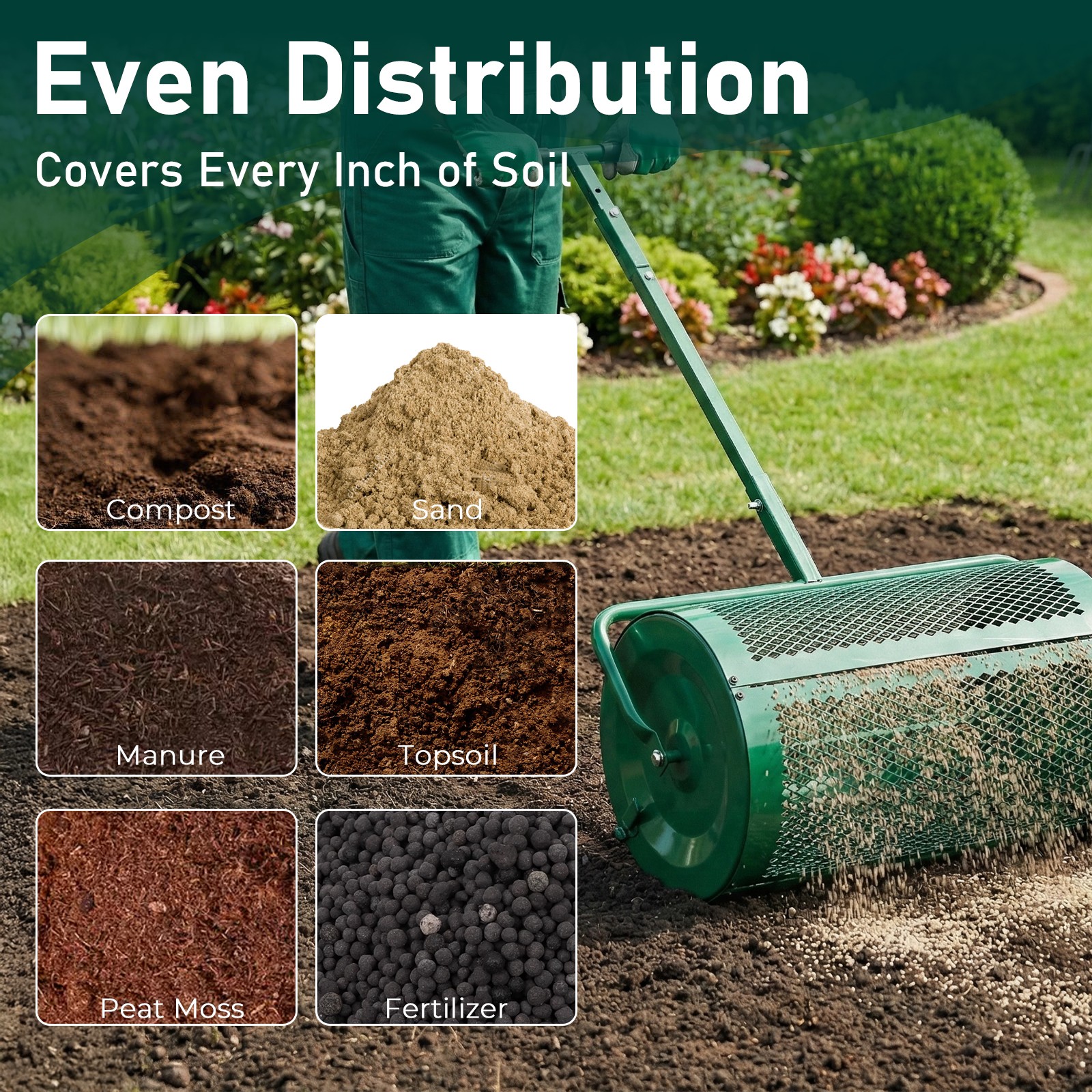 Compost Spreader 24 in 30 In Peat Moss Spreader with T-Shaped Handle