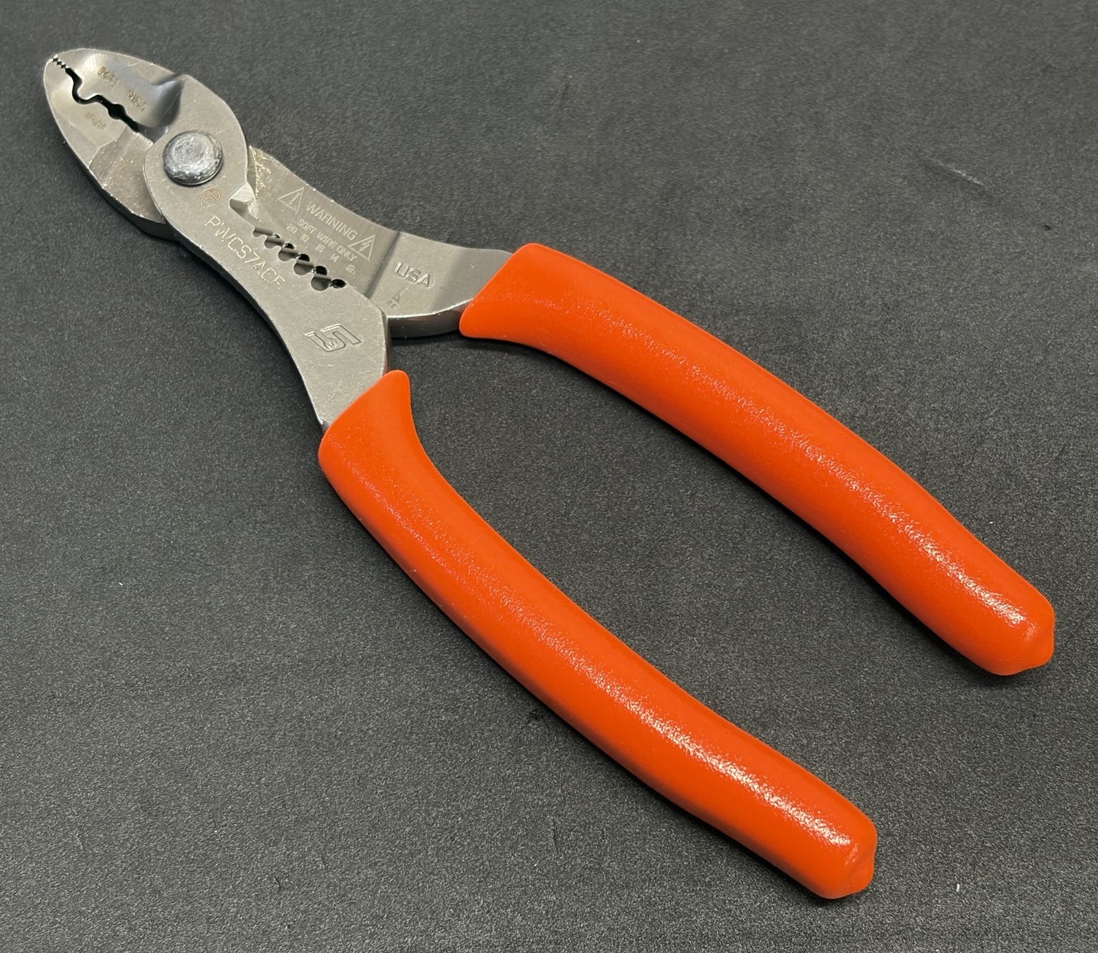 NEW! Snap On ORANGE Talon Grip 7" Wire Stripper Cutter Terminal Crimper PWCS7ACF