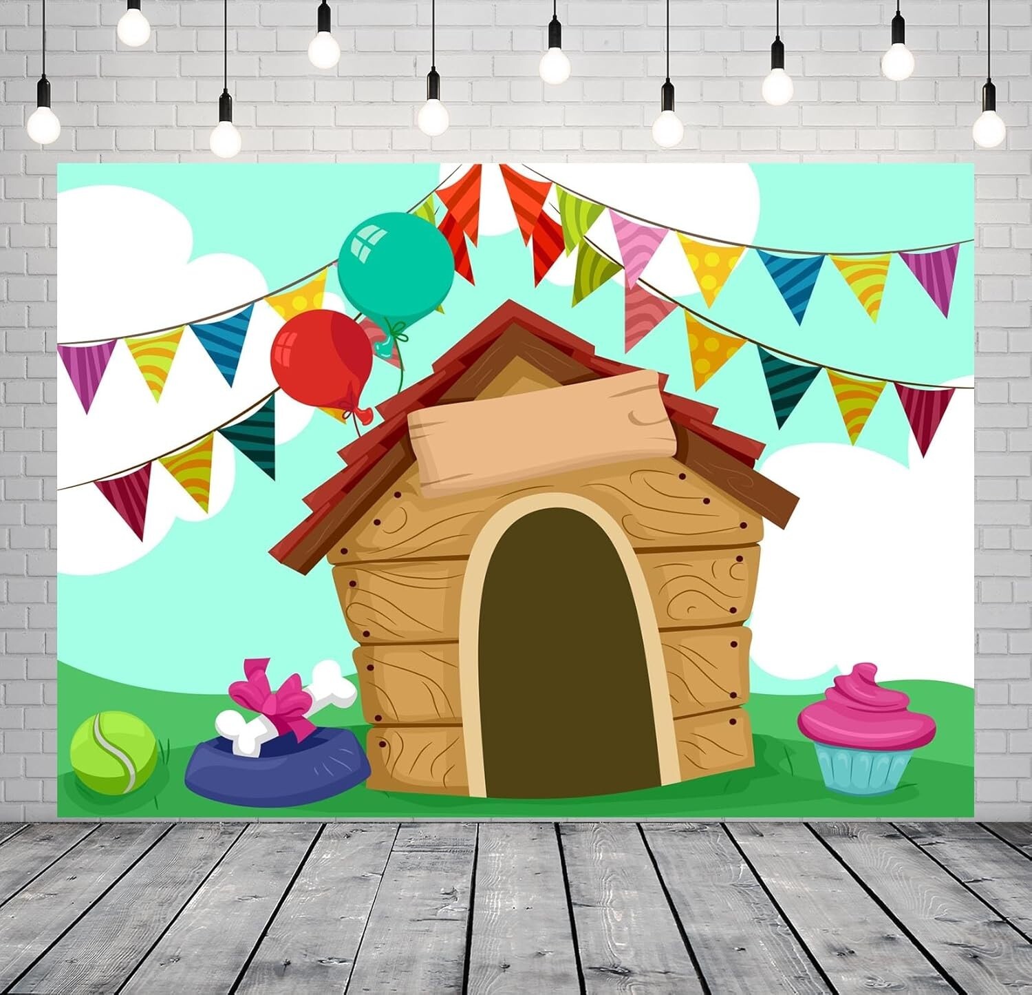 BELECO 7x5ft Fabric Cartoon Dog House Backdrop Puppy Dog Party Backdrop Pet Dog